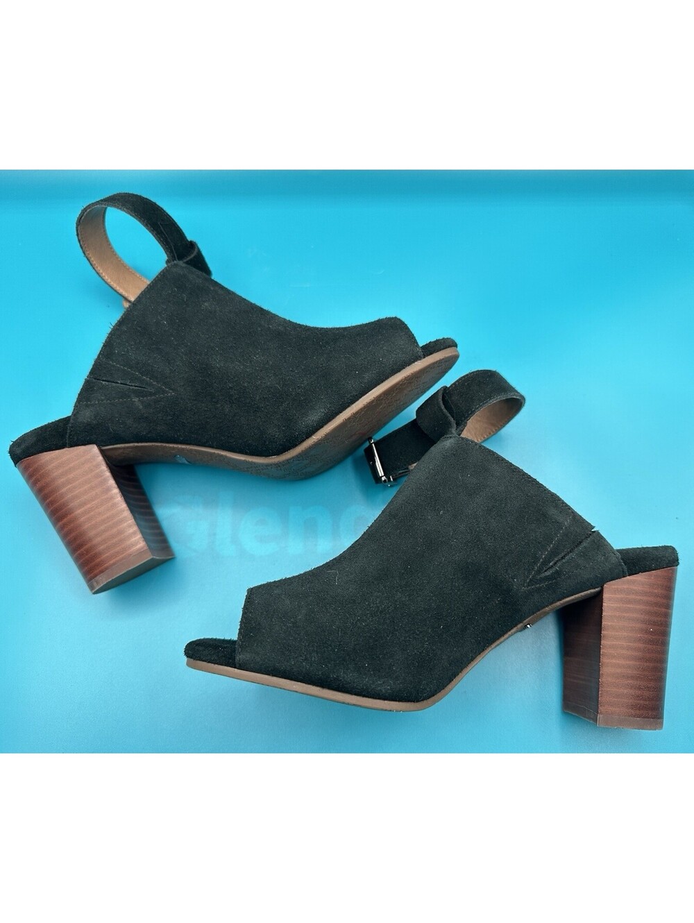 Vionic Women’s Black Suede Kaia Open Toe Slingback Shoes Wood Heel Size 9 EUC.